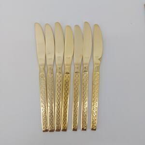Vintage Gold Tone Flatware set Hollywood Regency 7 Pieces Floral Daisy